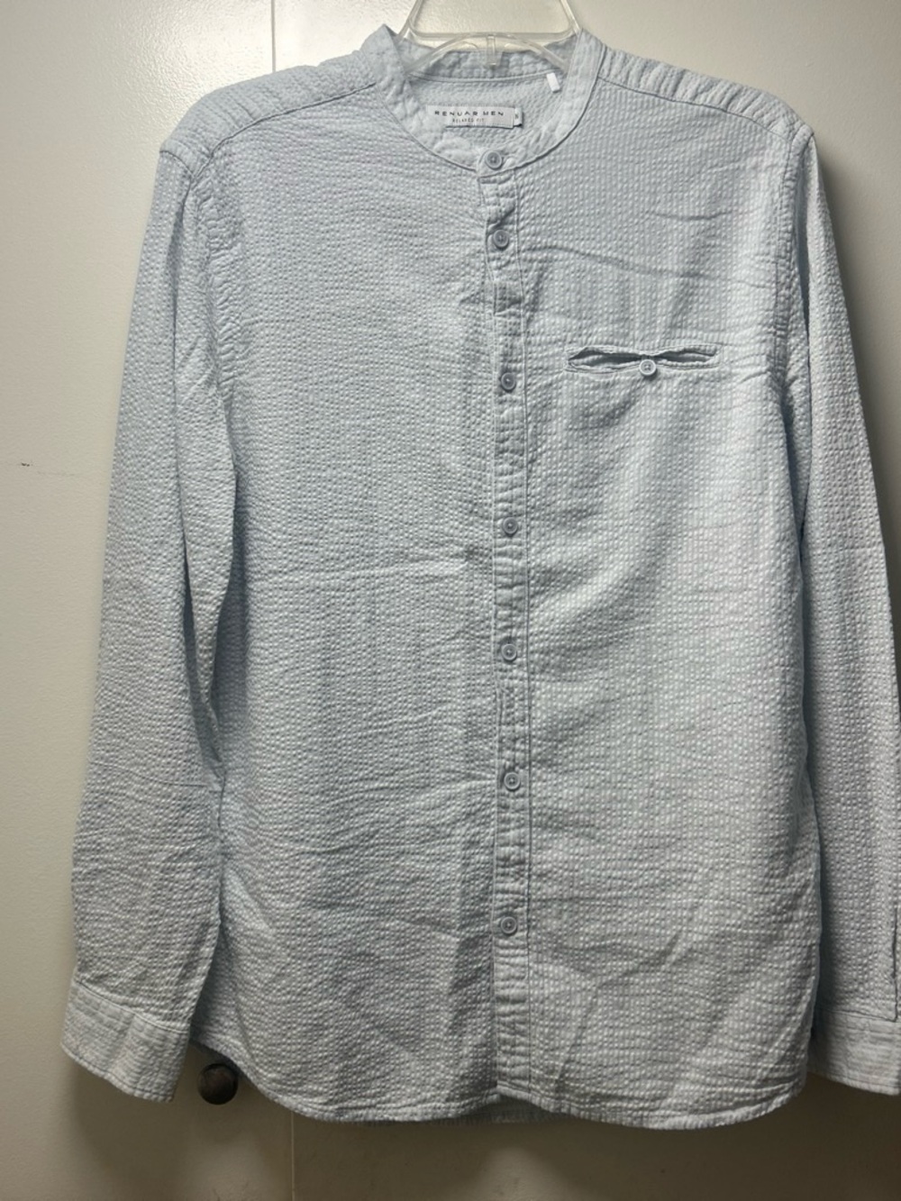 Renuar Light Blue Textured Band Collar Shirt
